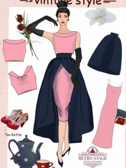 Discount Retro Stage 3PCS Pink 1960s Bow Blouse & Spaghetti Dress & Umbrella Skirt Pale Pink