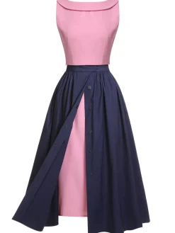 Discount Retro Stage 3PCS Pink 1960s Bow Blouse & Spaghetti Dress & Umbrella Skirt Pale Pink
