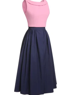 Discount Retro Stage 3PCS Pink 1960s Bow Blouse & Spaghetti Dress & Umbrella Skirt Pale Pink