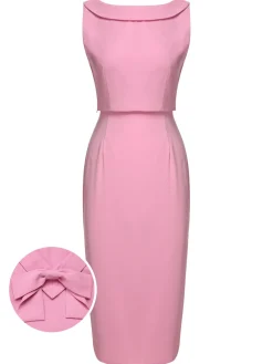 Discount Retro Stage 3PCS Pink 1960s Bow Blouse & Spaghetti Dress & Umbrella Skirt Pale Pink