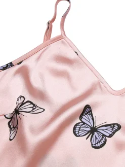 Hot Retro Stage 2PCS 1950s Butterfly Suspender V-Neck Sleepwear Pink