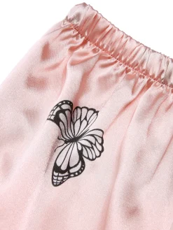 Hot Retro Stage 2PCS 1950s Butterfly Suspender V-Neck Sleepwear Pink