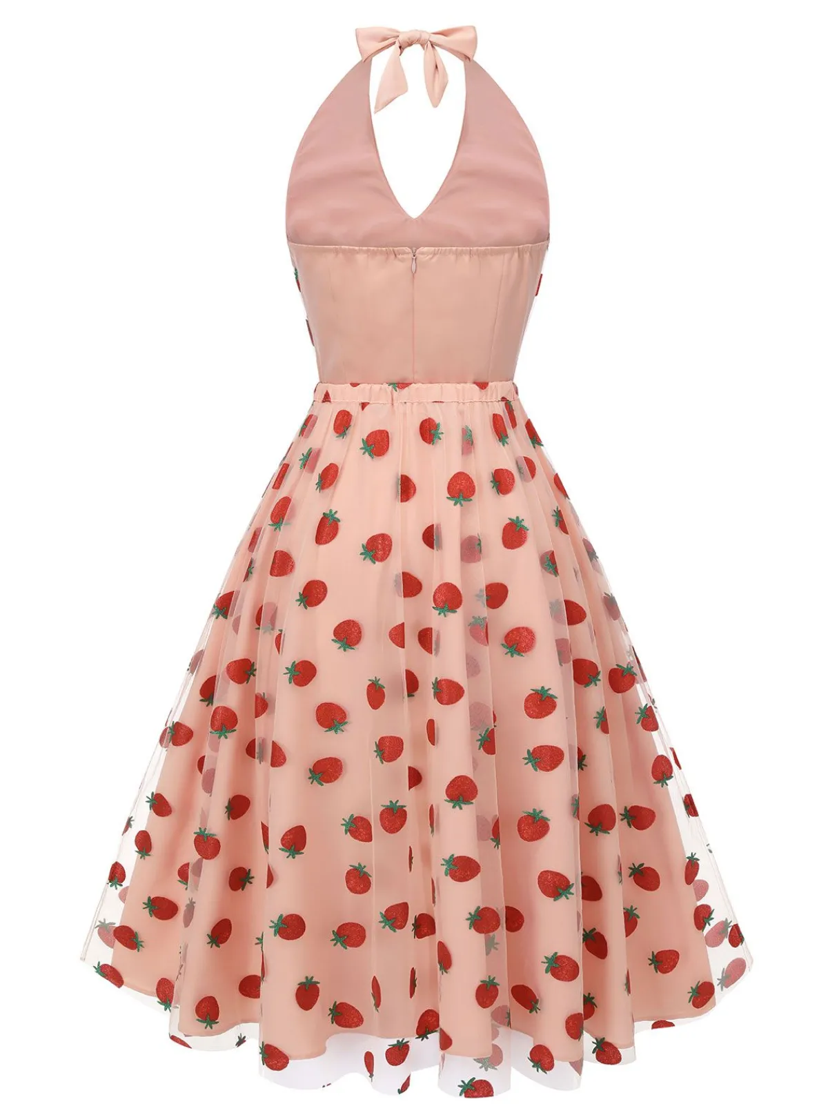 Clearance Retro Stage 2PCS 1950s Halter Strawberry Romper & Umbrella Skirt Pink
