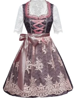 Best Retro Stage 3PCS 1950s Lace Top & Embroidered Ribbon Dress Pink