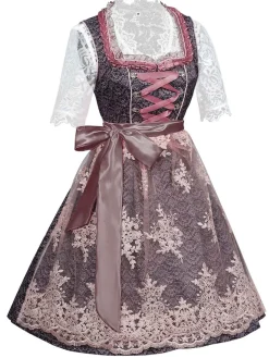 Best Retro Stage 3PCS 1950s Lace Top & Embroidered Ribbon Dress Pink