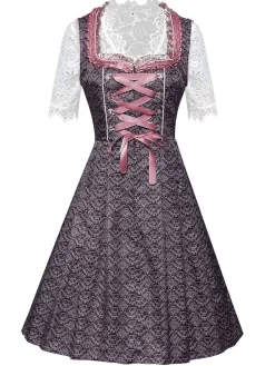 Best Retro Stage 3PCS 1950s Lace Top & Embroidered Ribbon Dress Pink
