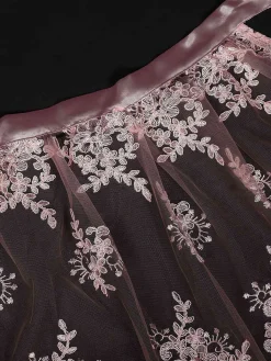 Best Retro Stage 3PCS 1950s Lace Top & Embroidered Ribbon Dress Pink