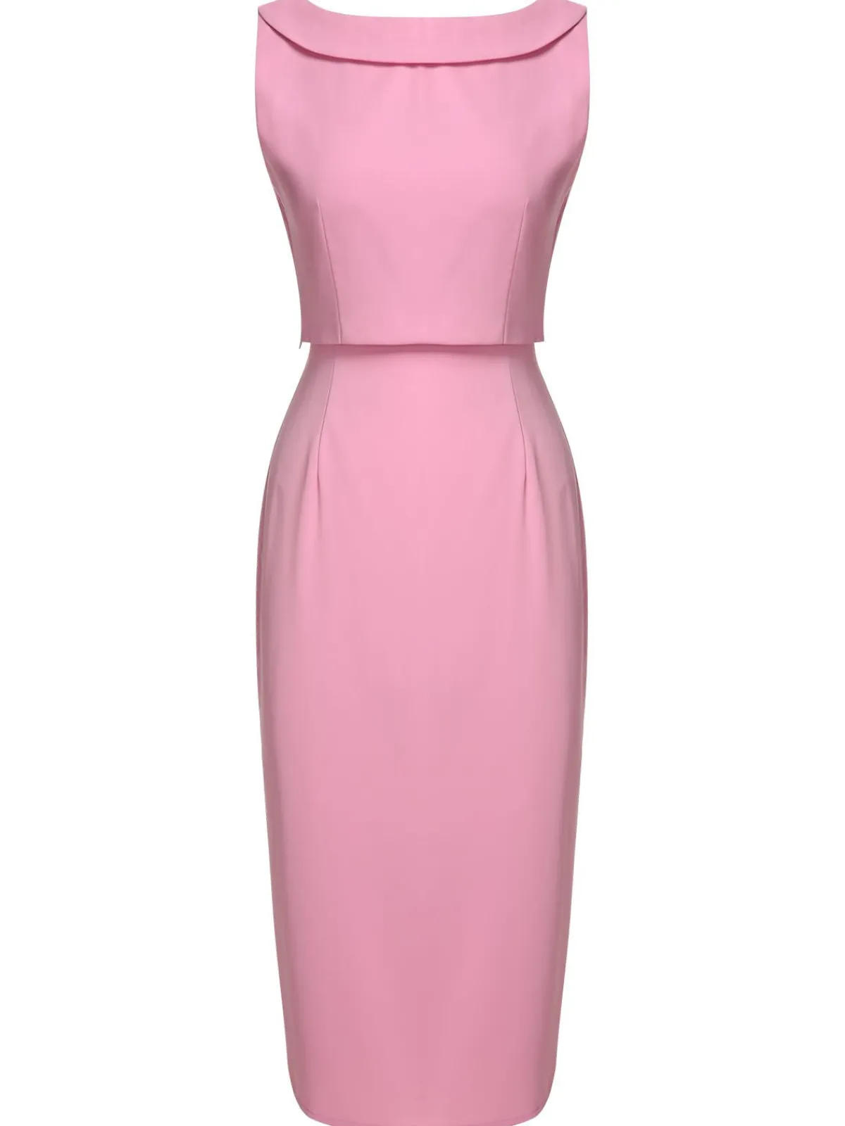 Outlet Retro Stage 2PCS Pink 1960s Lapel Bowknot Blouse & Solid Spaghetti Strap Dress Pale Pink