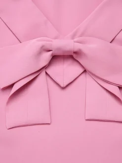 Outlet Retro Stage 2PCS Pink 1960s Lapel Bowknot Blouse & Solid Spaghetti Strap Dress Pale Pink