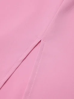 Outlet Retro Stage 2PCS Pink 1960s Lapel Bowknot Blouse & Solid Spaghetti Strap Dress Pale Pink