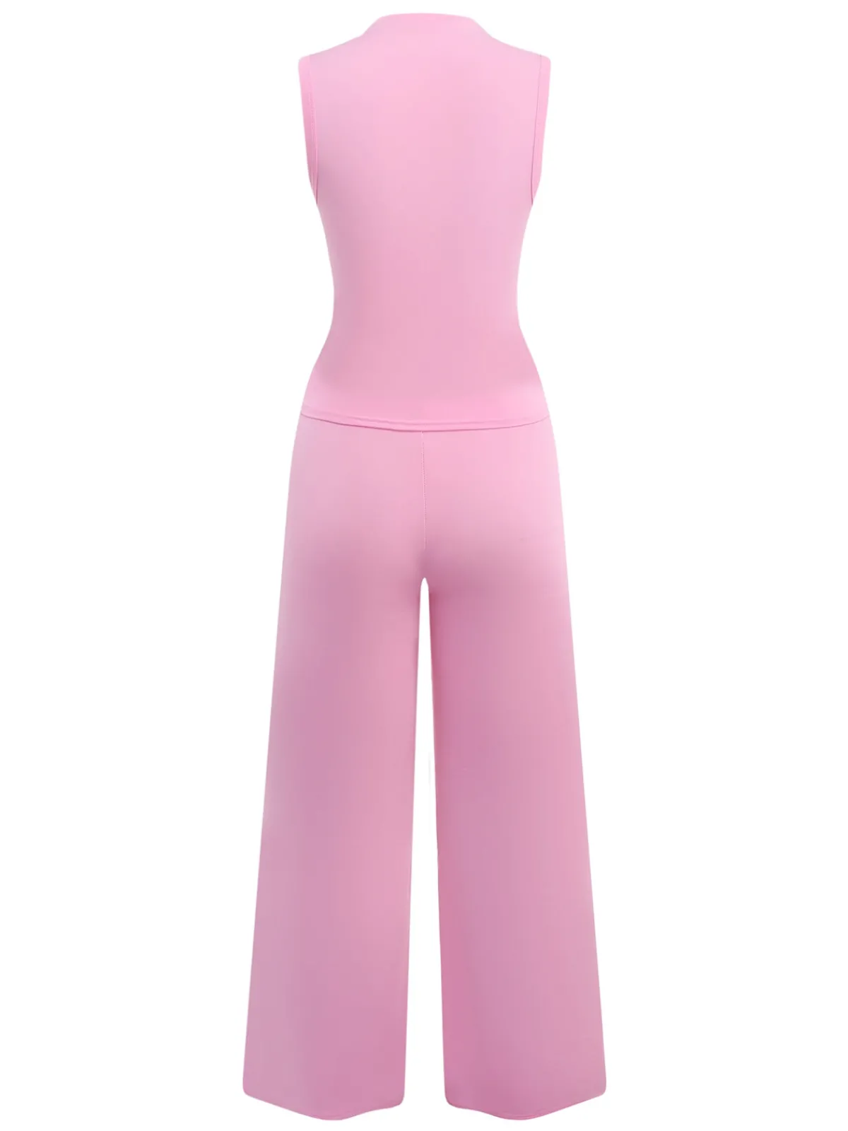 Hot Retro Stage 2PCS Pink 1950s Solid Heart Hollow Vest & Pants Dark Pink