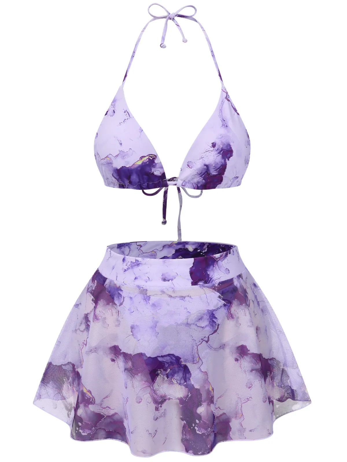 Best Retro Stage 3PCS 1970s Irregular Print Bikini Set Purple