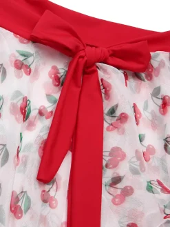 New Retro Stage 2PCS 1950s Cherry Bikini & Tie-Waist Cover up Red