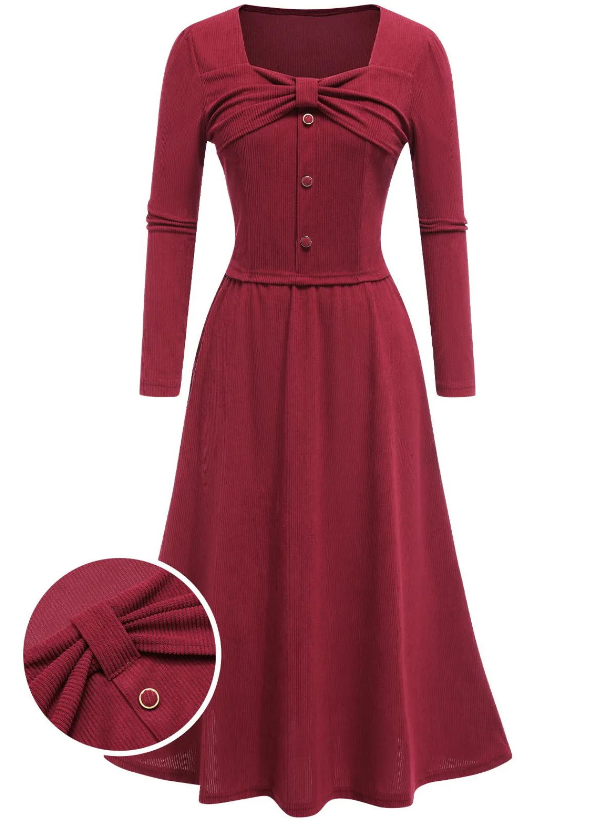 Hot Retro Stage 2PCS 1950s Corduroy Bow Top & Skirt Red