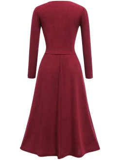 Hot Retro Stage 2PCS 1950s Corduroy Bow Top & Skirt Red