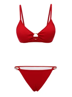 Clearance Retro Stage 2PCS 1960s Glitter Ring Bikini Set & Roses Cover-Up Red