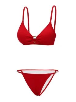 Clearance Retro Stage 2PCS 1960s Glitter Ring Bikini Set & Roses Cover-Up Red