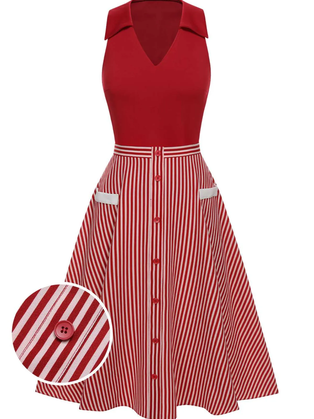 Sale Retro Stage 2PCS 1940s Lapel Top & Stripes Skirt Red