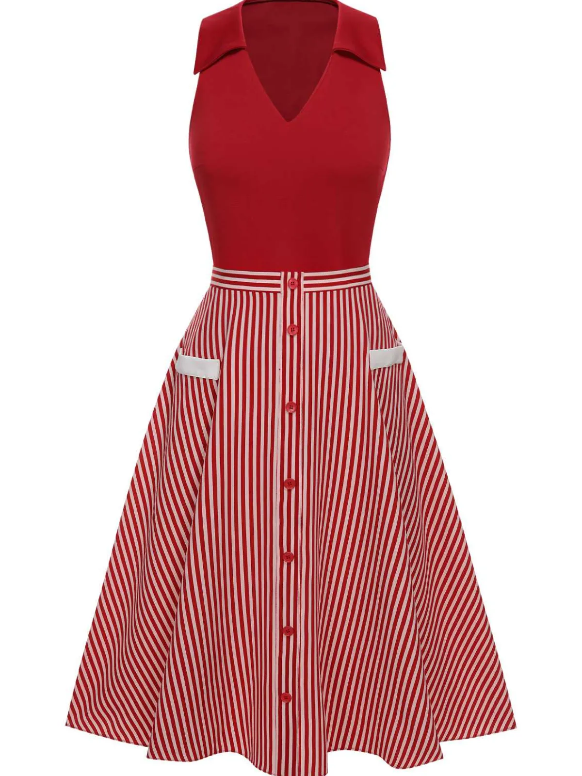 Sale Retro Stage 2PCS 1940s Lapel Top & Stripes Skirt Red