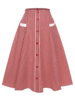 Sale Retro Stage 2PCS 1940s Lapel Top & Stripes Skirt Red