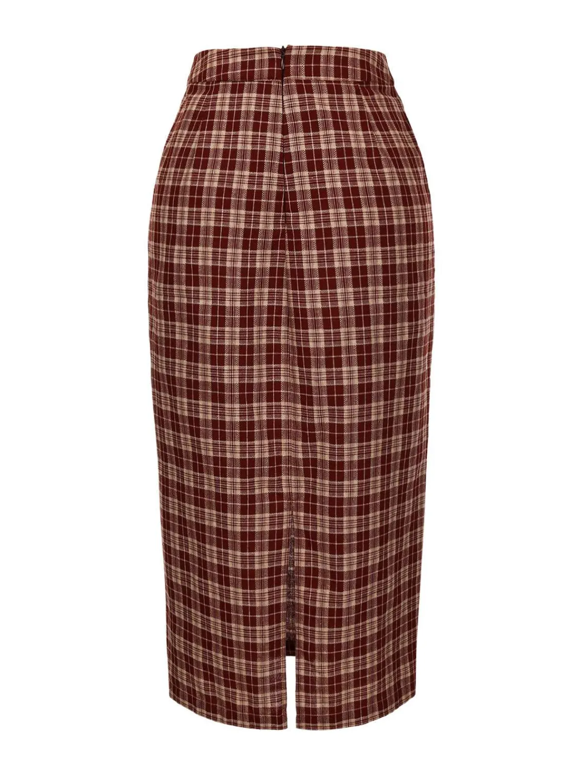 Clearance Retro Stage 2PCS 1960s Plaid Lapel Short Coat & Slit Skirt Red