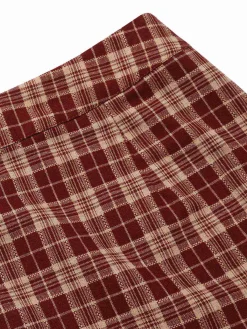 Clearance Retro Stage 2PCS 1960s Plaid Lapel Short Coat & Slit Skirt Red