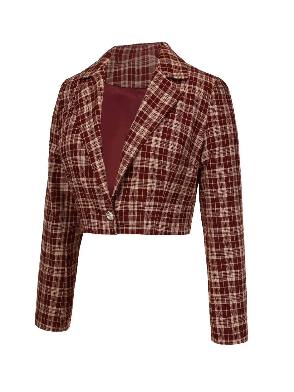 Clearance Retro Stage 2PCS 1960s Plaid Lapel Short Coat & Slit Skirt Red