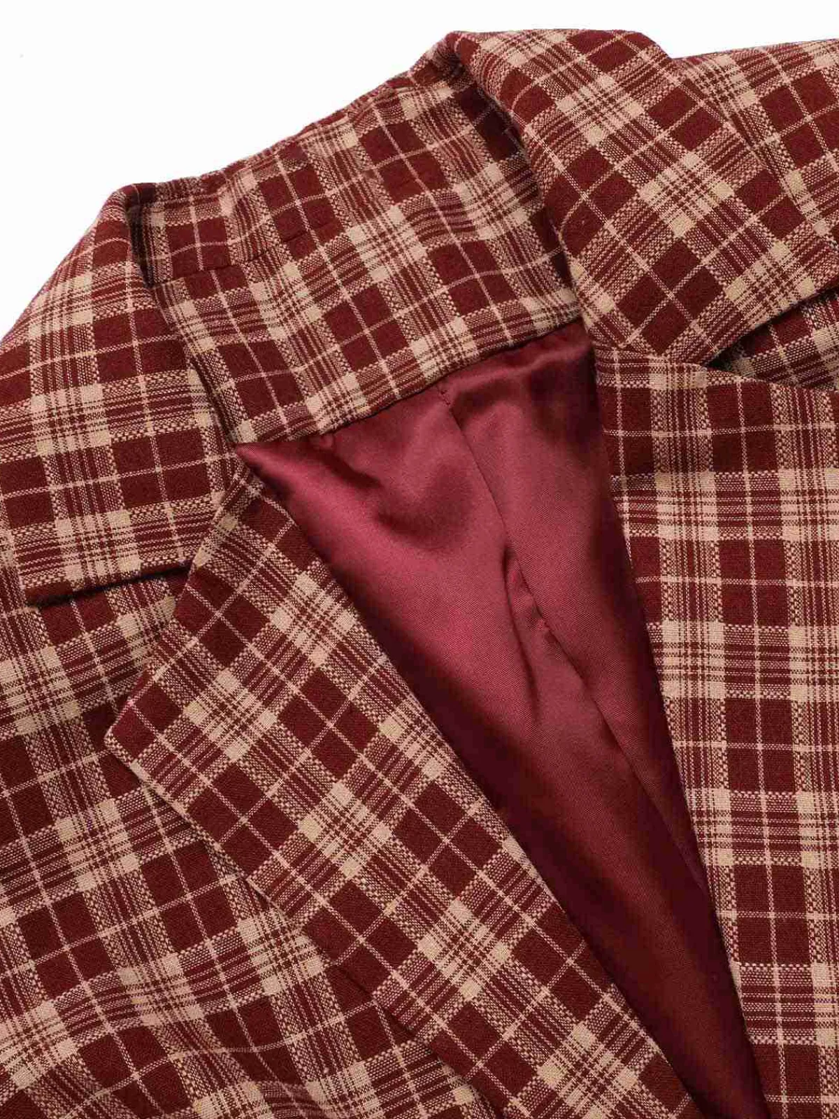 Clearance Retro Stage 2PCS 1960s Plaid Lapel Short Coat & Slit Skirt Red