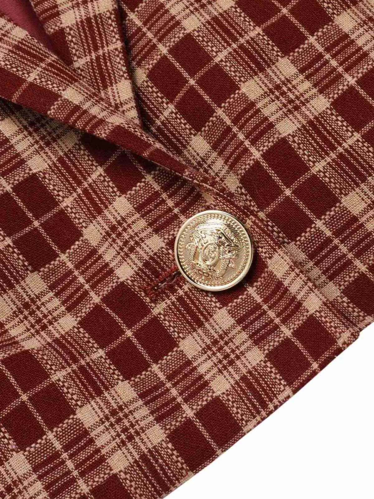 Clearance Retro Stage 2PCS 1960s Plaid Lapel Short Coat & Slit Skirt Red