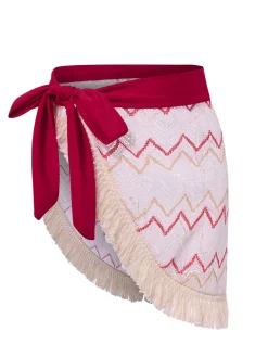 Outlet Retro Stage 2PCS Red 1970s Princess Style Bikini Set & Fringe Cover-Up Deep Red