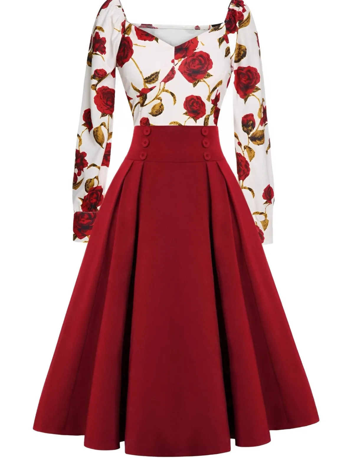 Clearance Retro Stage 2PCS 1960s Rose Blouse & Pleated Skirt Red