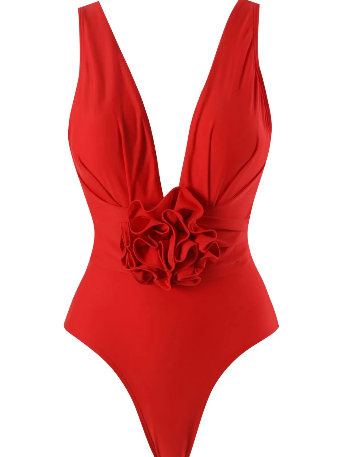 Clearance Retro Stage 2PCS 1960s Solid 3D Flowers Swimsuit & Cover-Up Red