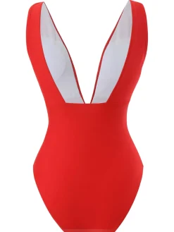 Clearance Retro Stage 2PCS 1960s Solid 3D Flowers Swimsuit & Cover-Up Red