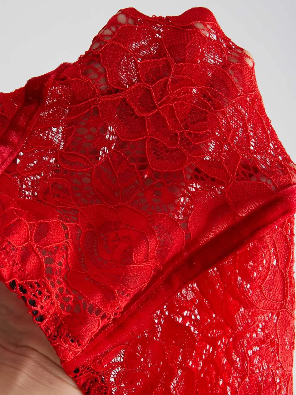 Hot Retro Stage 2PCS Red 1930s Velvet Lace Patchwork Top & Skirt Deep Red