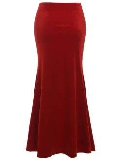 Hot Retro Stage 2PCS Red 1930s Velvet Lace Patchwork Top & Skirt Deep Red