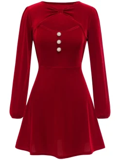 Outlet Retro Stage 2PCS 1950s Velvet Straps Dress & Short Coat Red