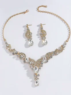 Clearance Retro Stage 2PCS Rhinestone Necklace & Earrings Set