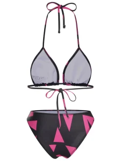 Best Retro Stage 3PCS 1960s Geometric Bikini Set & Cover-Up Rose Red