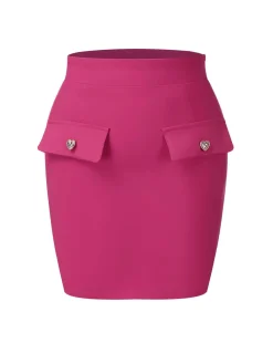 Hot Retro Stage 2PCS 1970s Heart Cutout Sweater & Solid Skirt Rose Red