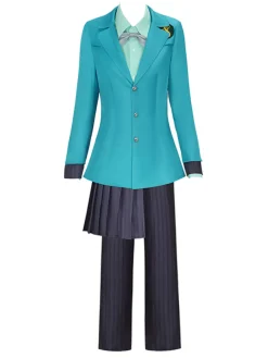 Online Retro Stage 4PCS 1940s Asymmetrical Blazer Set & Pleated Skirt Blue