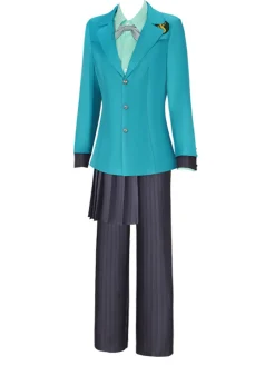 Online Retro Stage 4PCS 1940s Asymmetrical Blazer Set & Pleated Skirt Blue