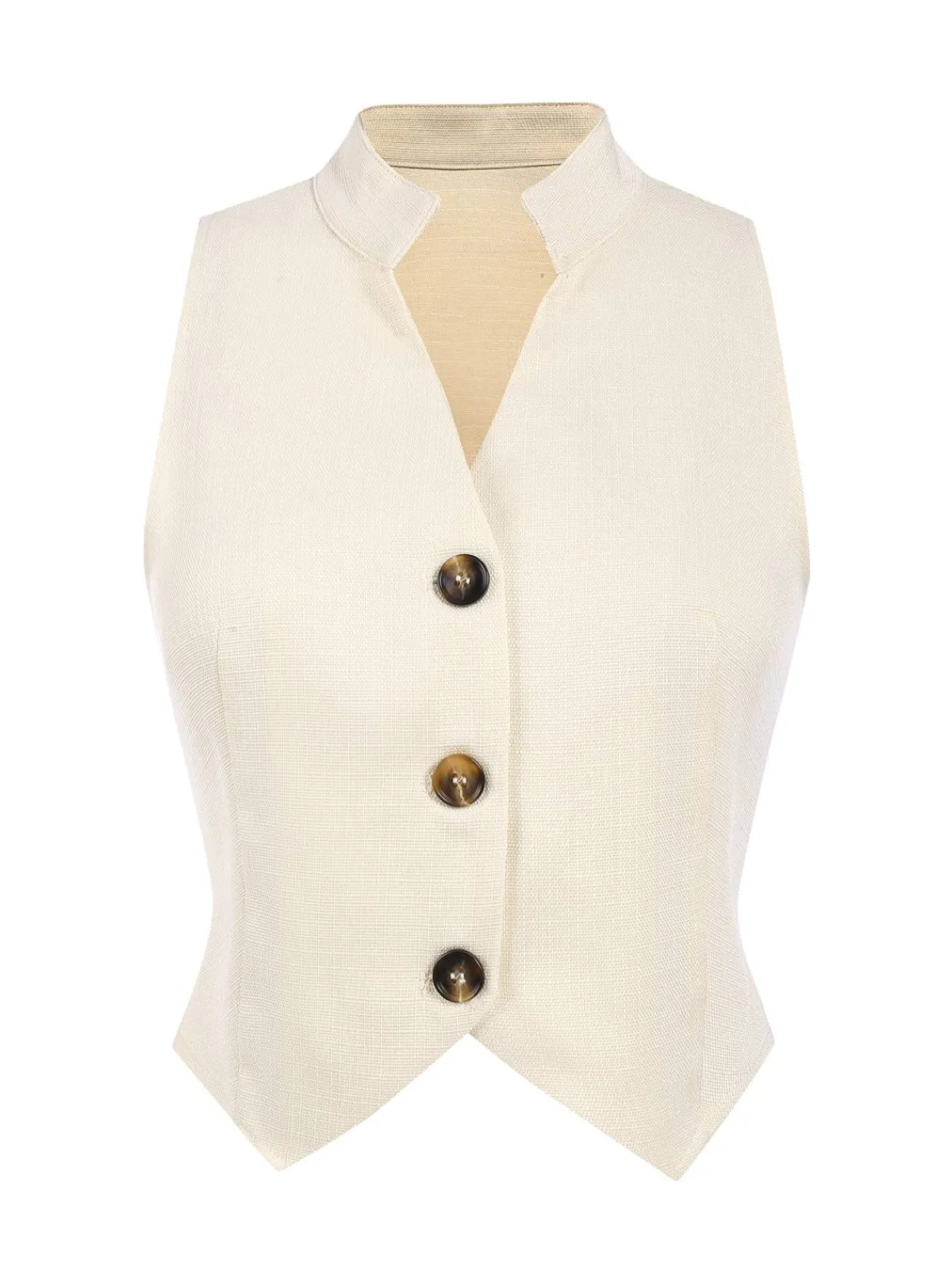 Hot Retro Stage 2PCS 1960s Buttoned Vest Top & Pocket Wide Leg Pants Beige