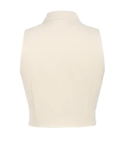 Hot Retro Stage 2PCS 1960s Buttoned Vest Top & Pocket Wide Leg Pants Beige