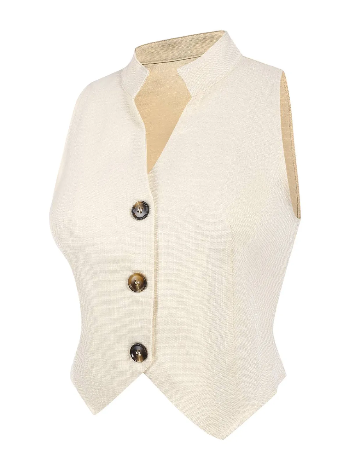 Hot Retro Stage 2PCS 1960s Buttoned Vest Top & Pocket Wide Leg Pants Beige
