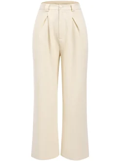 Hot Retro Stage 2PCS 1960s Buttoned Vest Top & Pocket Wide Leg Pants Beige