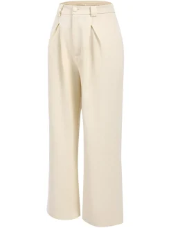 Hot Retro Stage 2PCS 1960s Buttoned Vest Top & Pocket Wide Leg Pants Beige