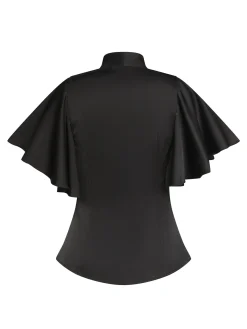 Hot Retro Stage 2PCS 1950s Black Solid Blouse & Suspender Skirt Black & White