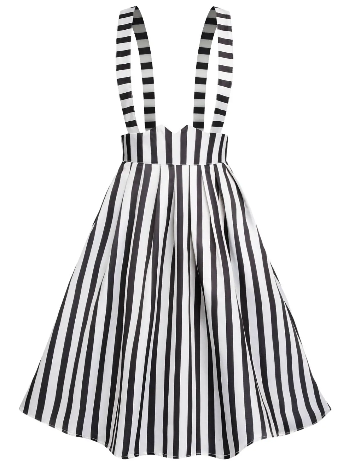 Hot Retro Stage 2PCS 1950s Black Solid Blouse & Suspender Skirt Black & White