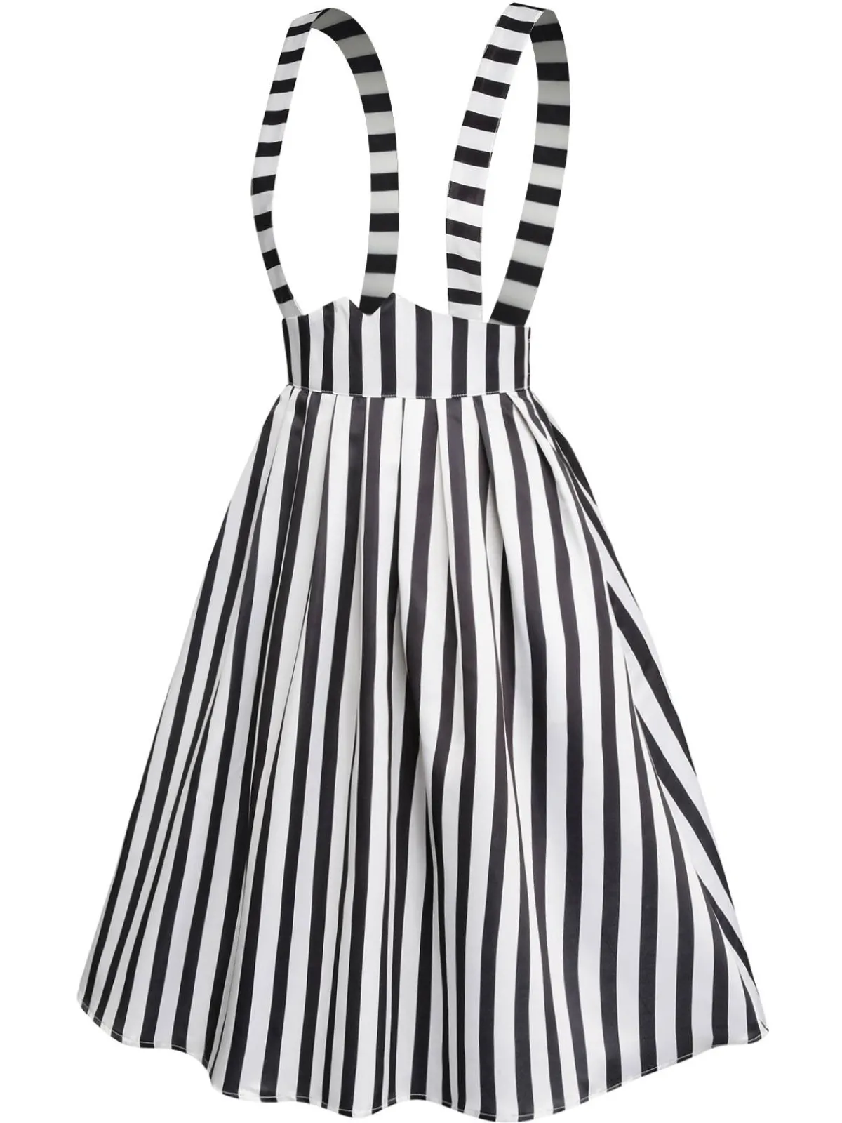 Hot Retro Stage 2PCS 1950s Black Solid Blouse & Suspender Skirt Black & White