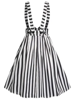 Hot Retro Stage 2PCS 1950s Black Solid Blouse & Suspender Skirt Black & White